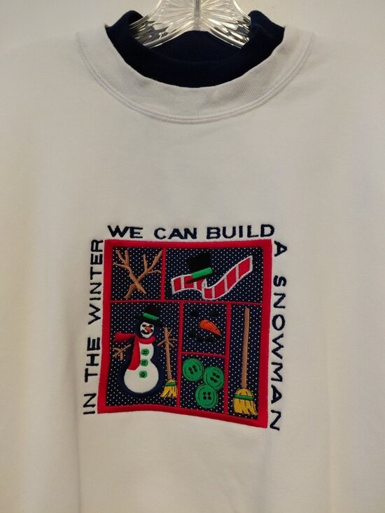 Vintage Christmas Sweatshirt M&C Energy Sportswear Snowman USA Made White Large - Picture 1 of 9